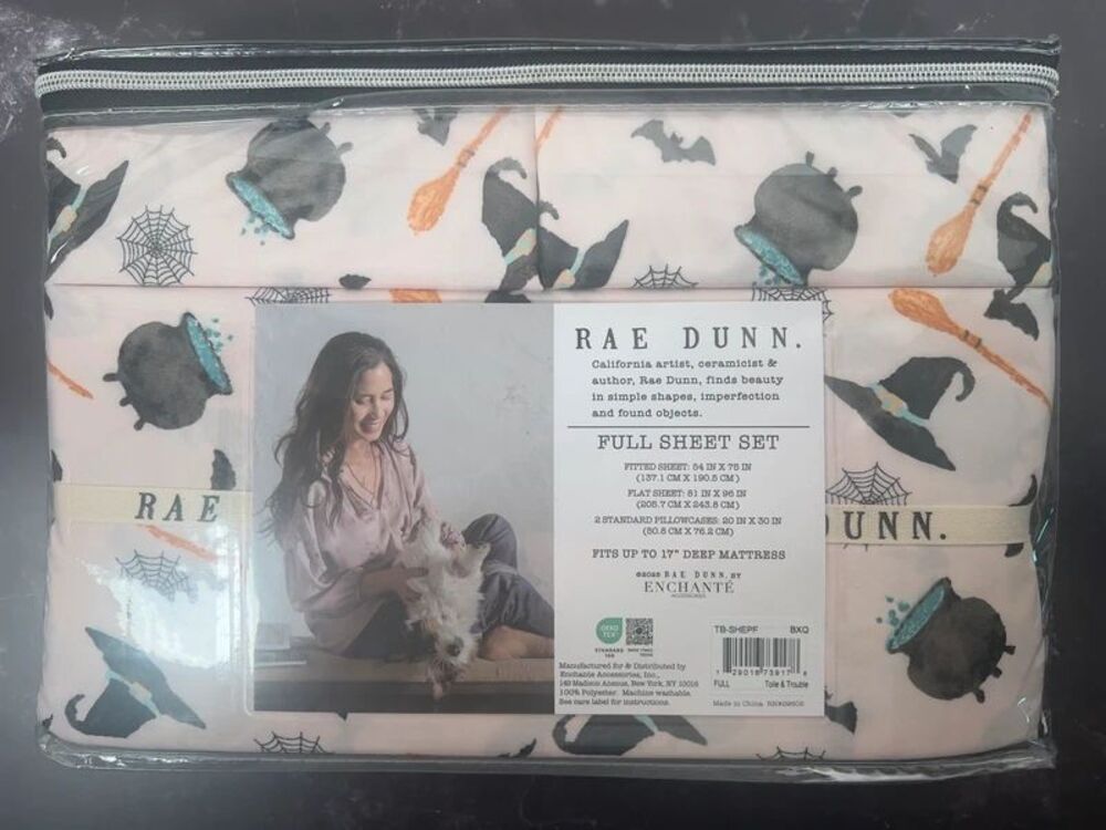 Rae Dunn Halloween Full Sheet Set Witch Hat Cauldron Bats Spooky